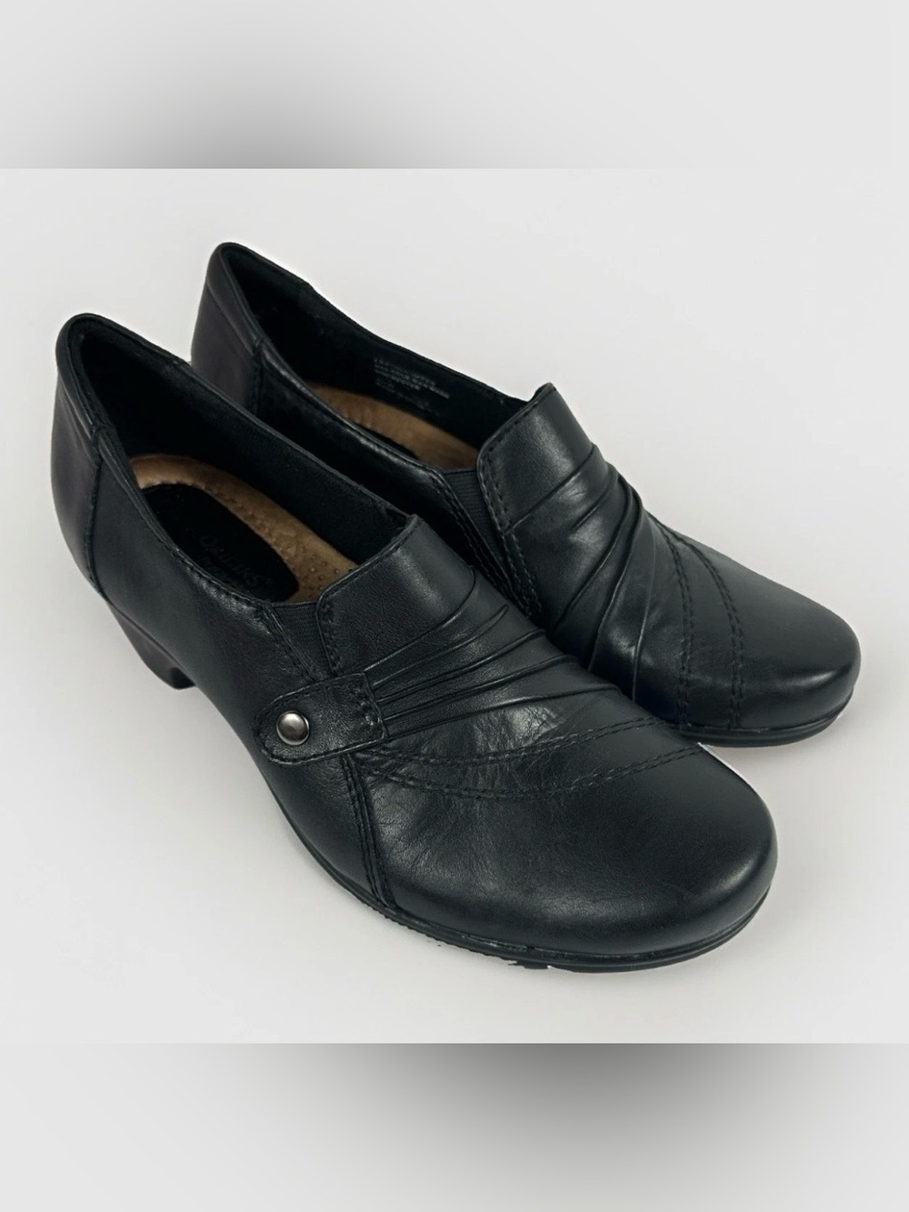 Earth Origins Rochester Black Leather Slip On Comfort Heels W 7.5 Minimalist